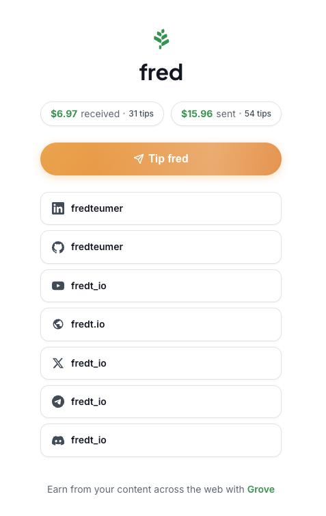 Grove creator profile page